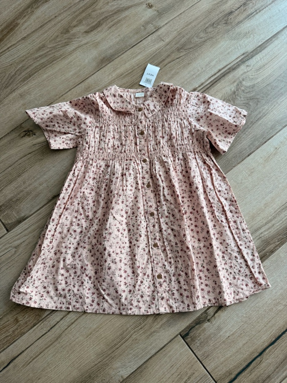 next Pink Floral Button-Front Smocked Dress